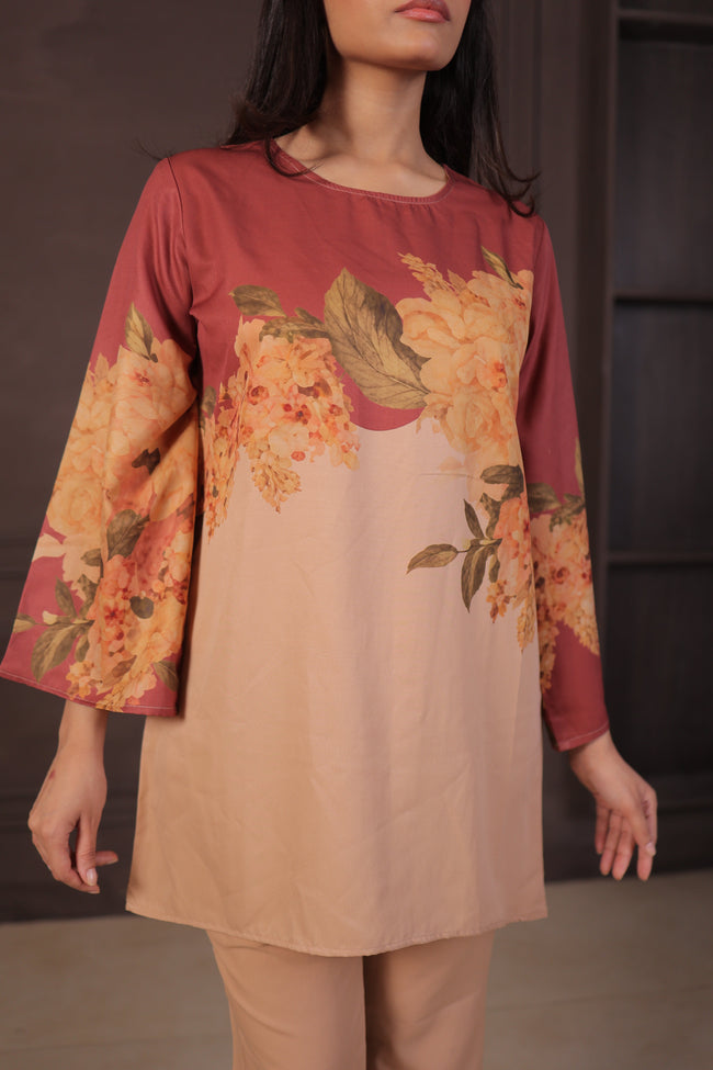 Peach Floral Printed Lounge Set Main Image