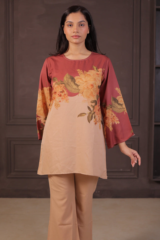 Peach Floral Printed Lounge Set Hover Image