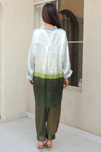 Pastel Olive colorblocked satin Co-Ord Set